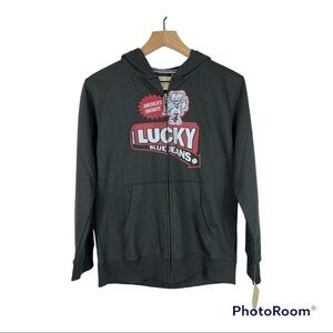 Lucky Brand Boy’s Black Graphic Front Hoodie Size Large NWT